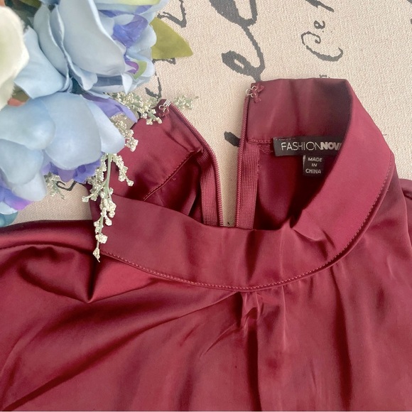 Fashion Nova Raise Your Glass Satin Drape Mini Dress in Deep Red Wine Size M - Picture 10 of 13